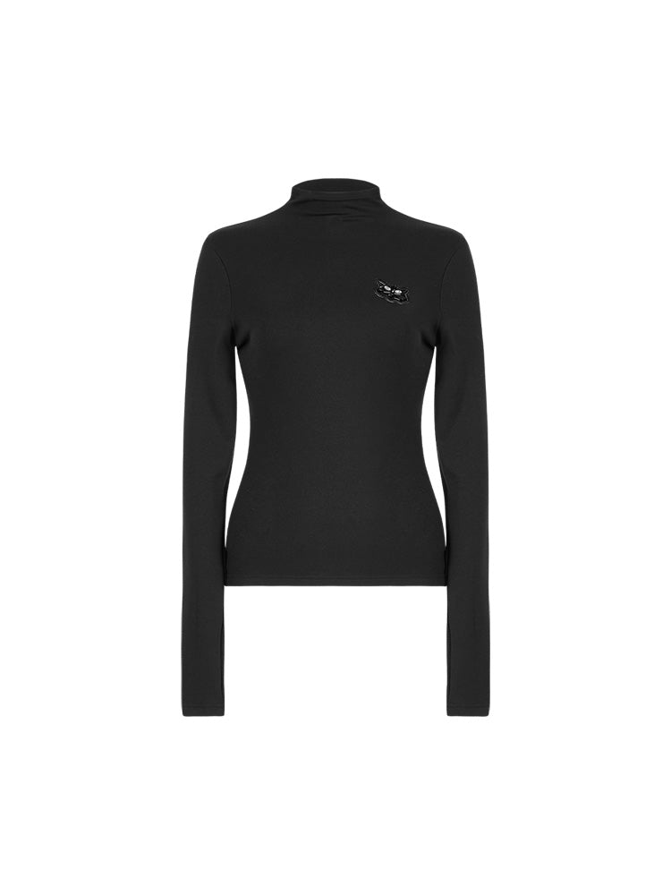 Black Mock-Neck Slim Tee