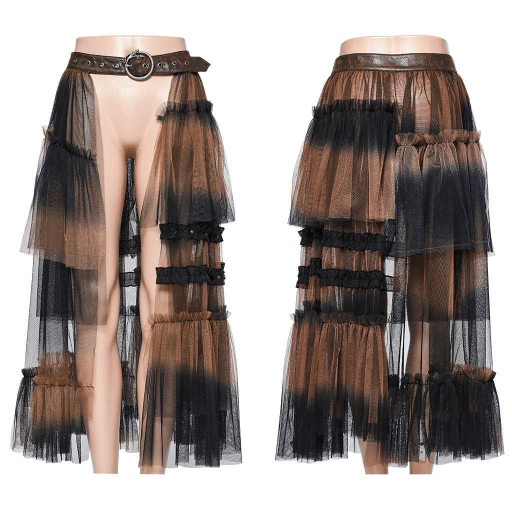 Goth mesh cutout A-line skirt