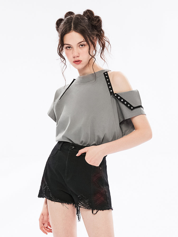 Punk Off-Shoulder Black Tee