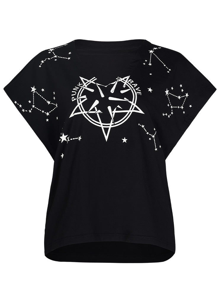 Black Punk V-Neck Loose Tee