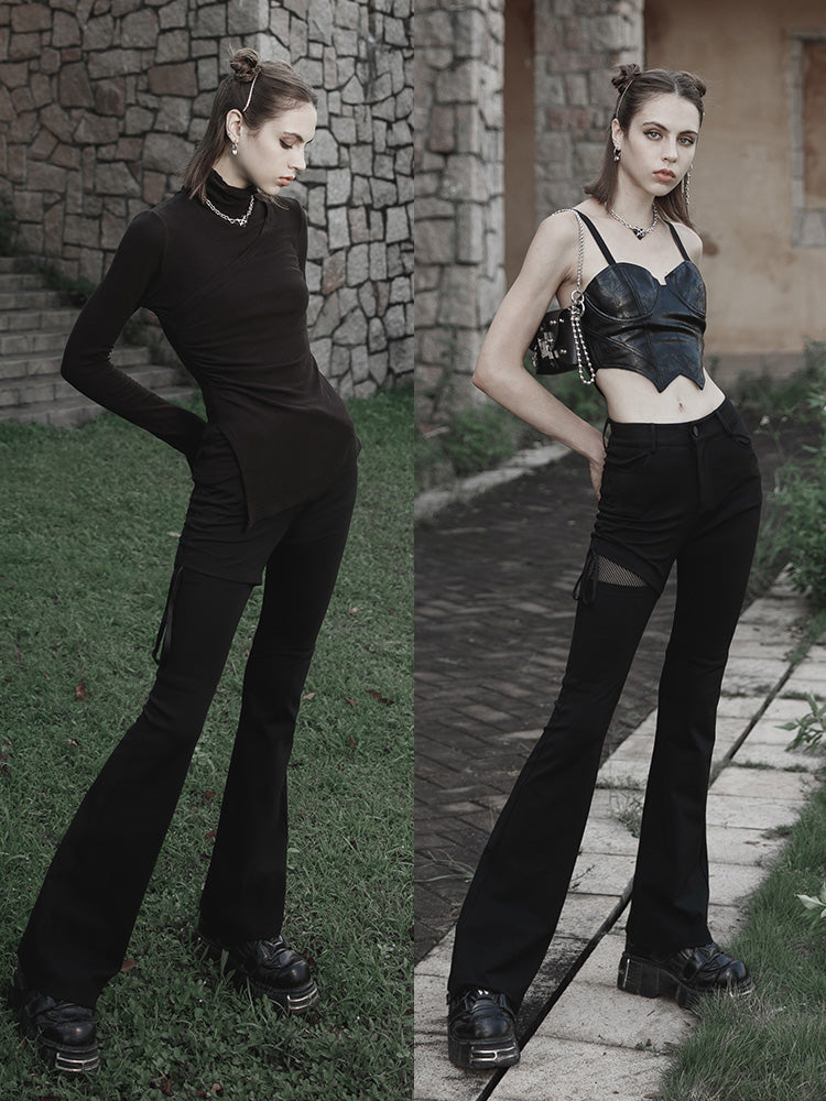 Vintage High-Waist Flared Hole Pants