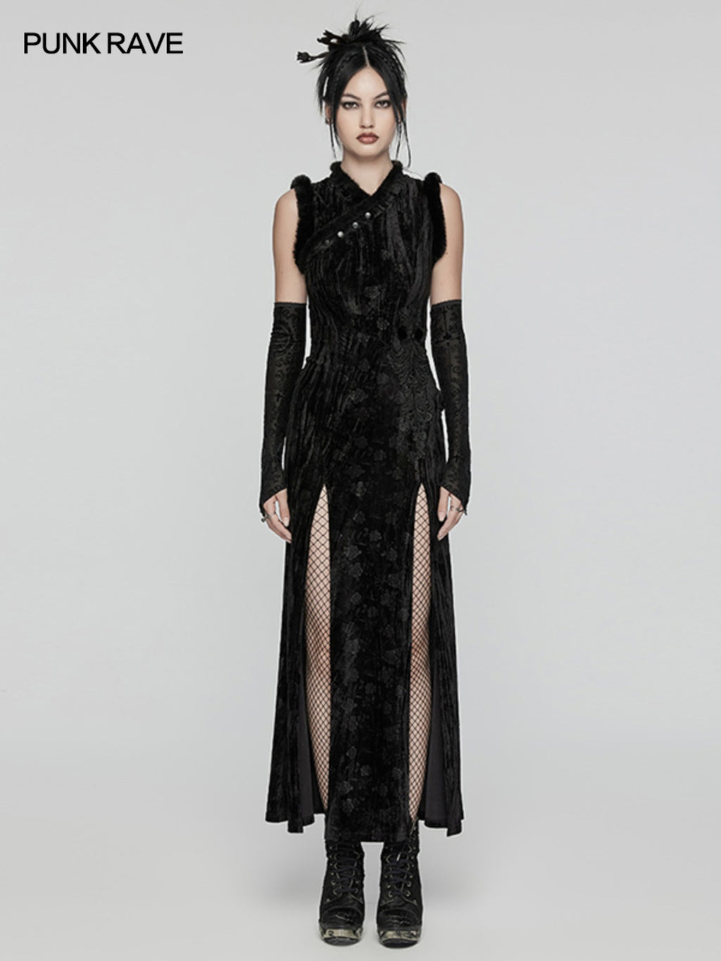 Gothic Velvet Qipao Maxi Dress