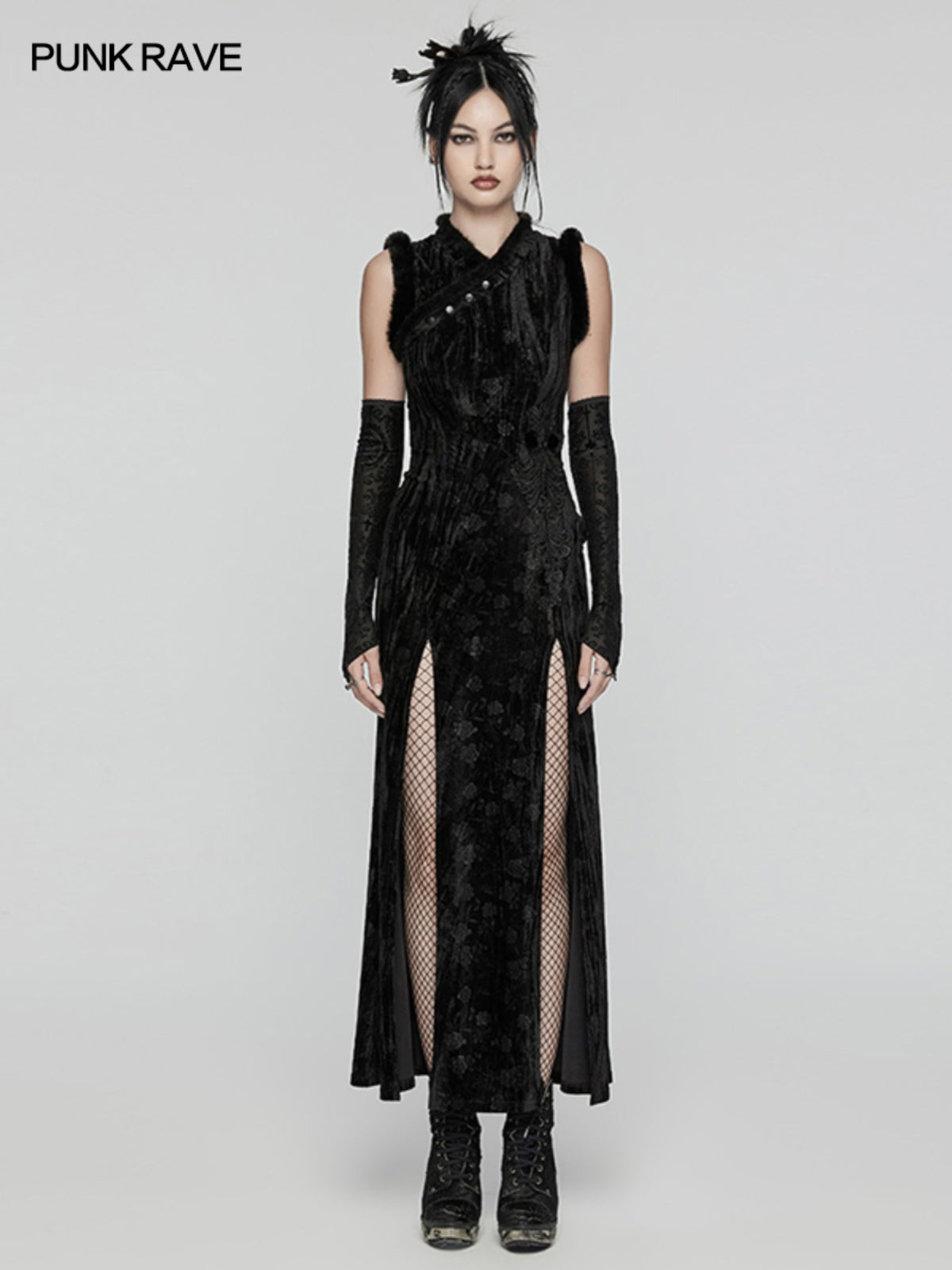 Gothic Velvet Qipao Maxi Dress