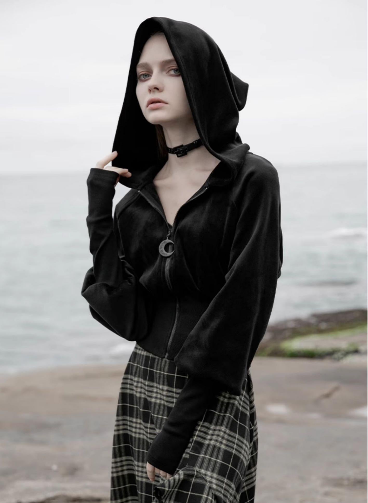 Velvet Witch Hoodie Cropped Top