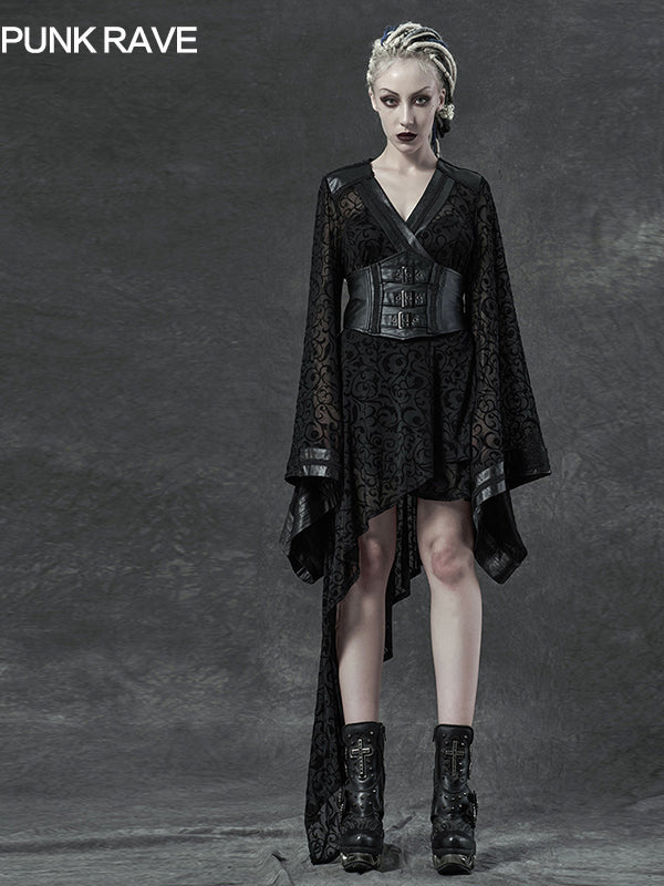 Punk V-Neck Black Midi Dress