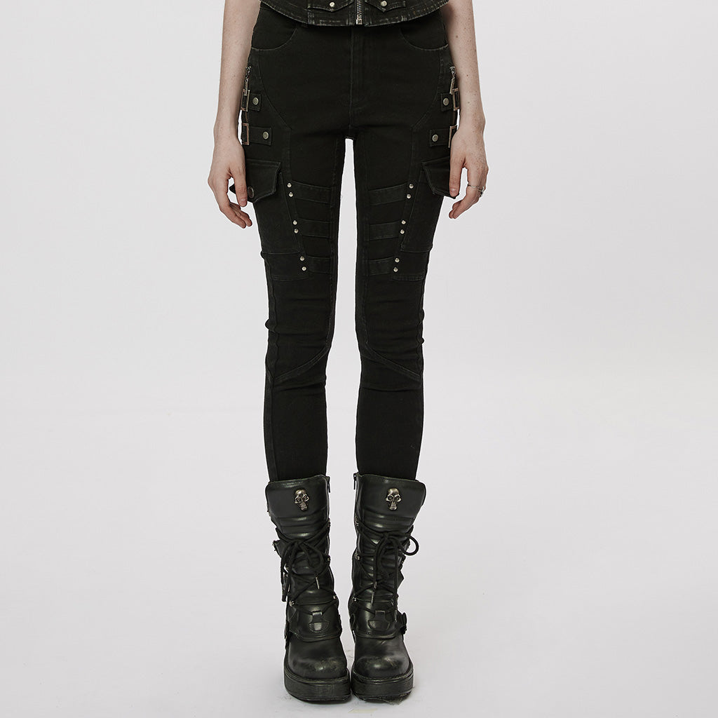 Black Stretch Skinny Punk Jeans