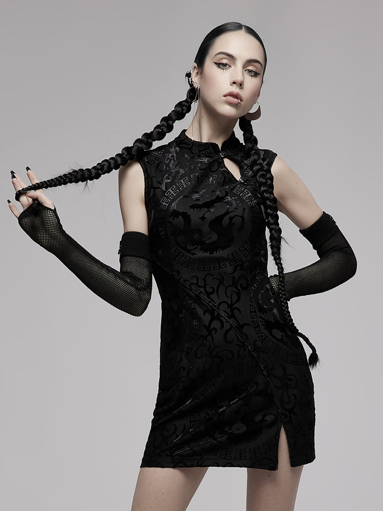 Cyberpunk Chinese-Style Print Qipao Dress
