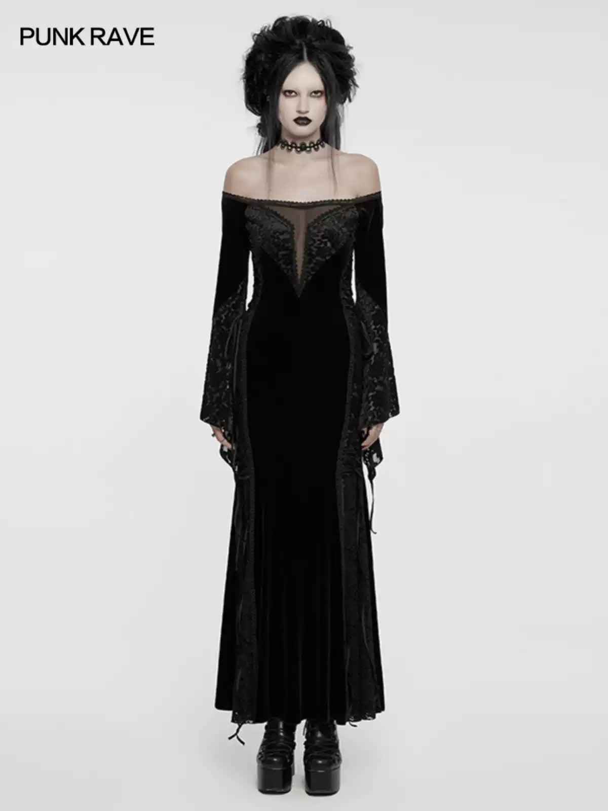 Halter Lace Split Black Dress