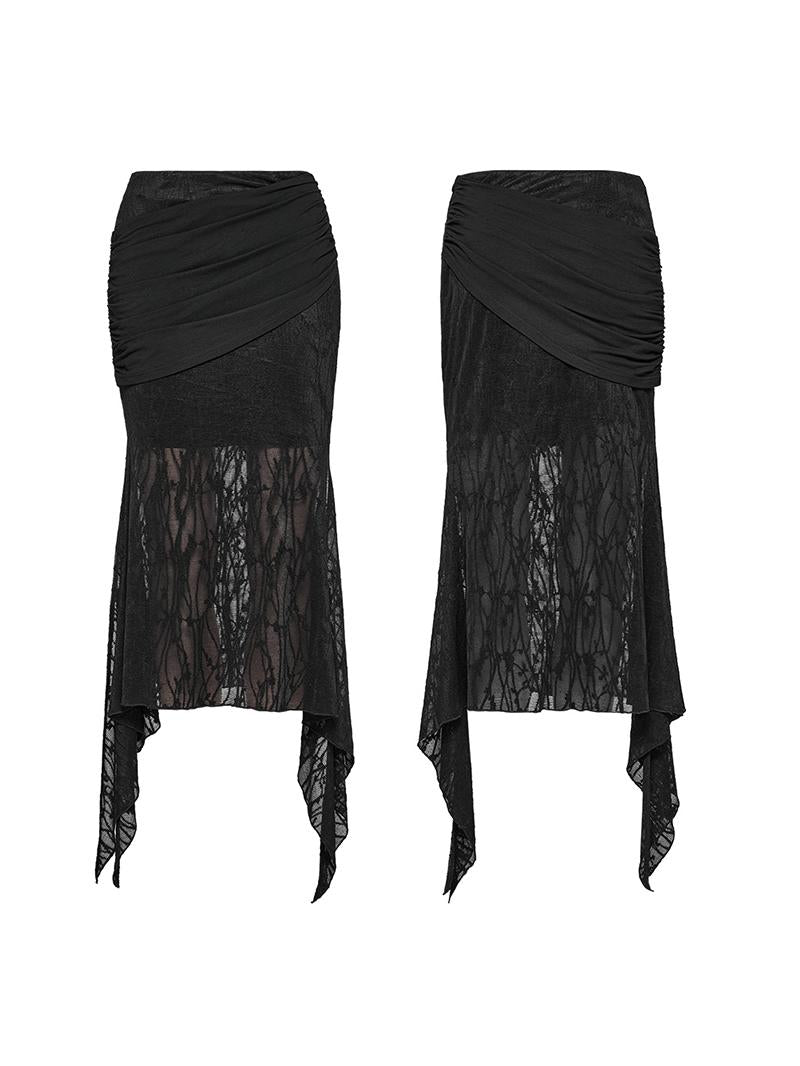Dark fishtail mesh-panel pencil skirt