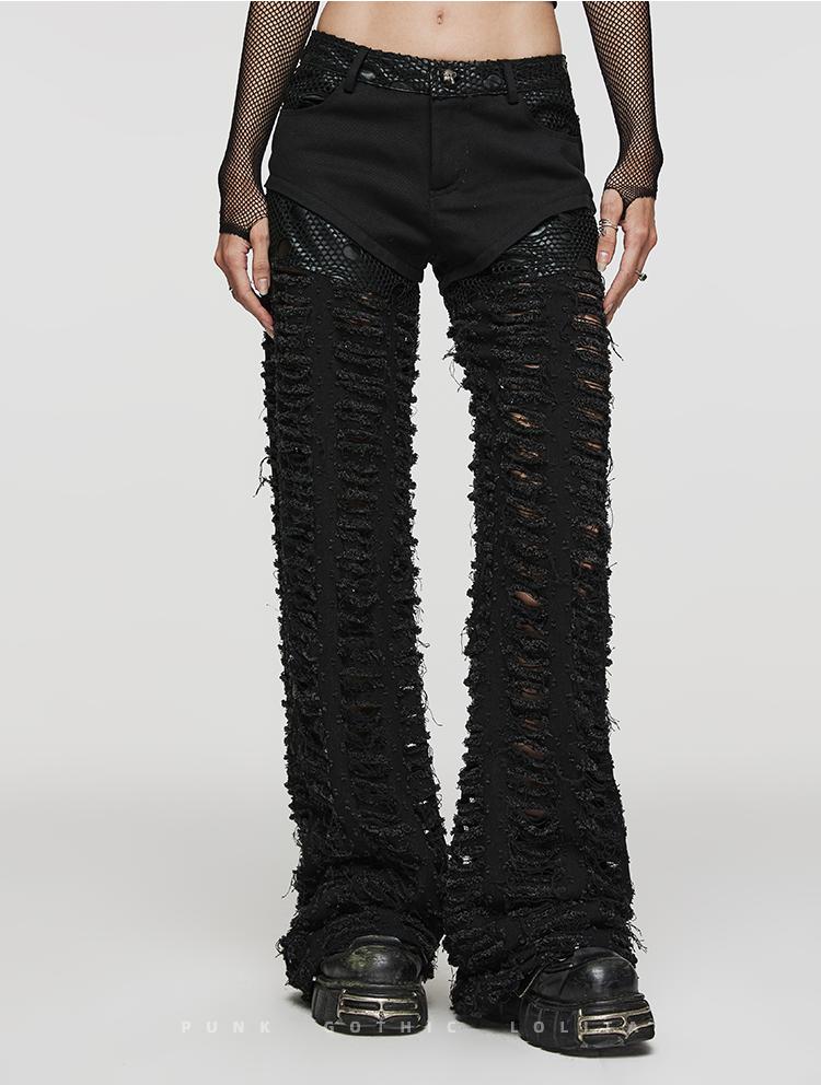 Ripped Wide-Leg Punk Denim Pants