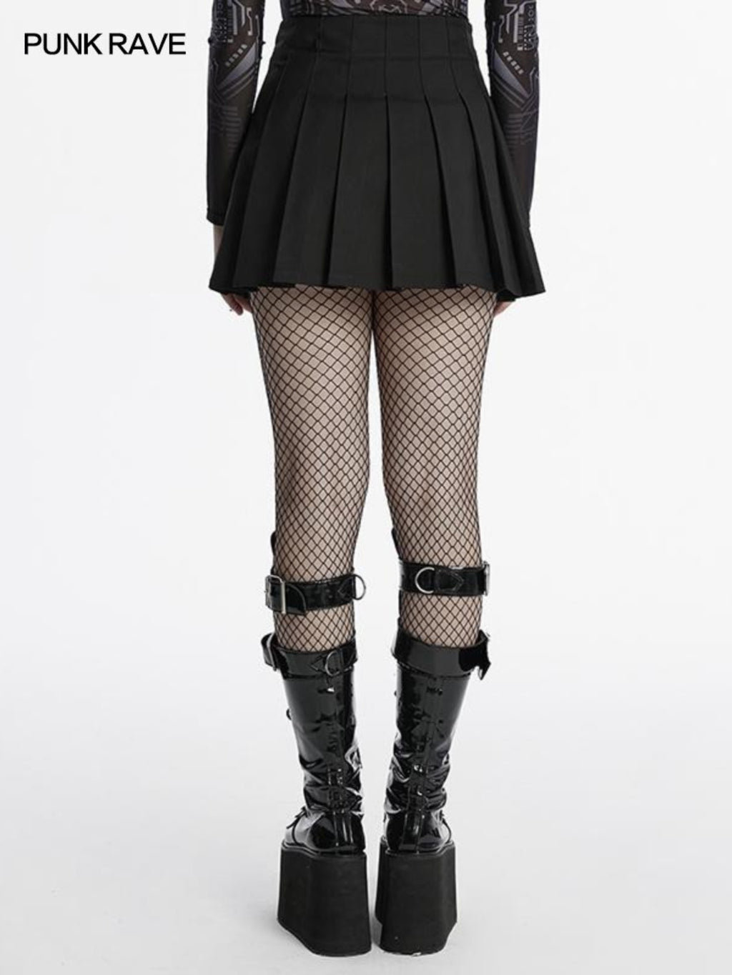 Punk buckle pleated A-line skirt