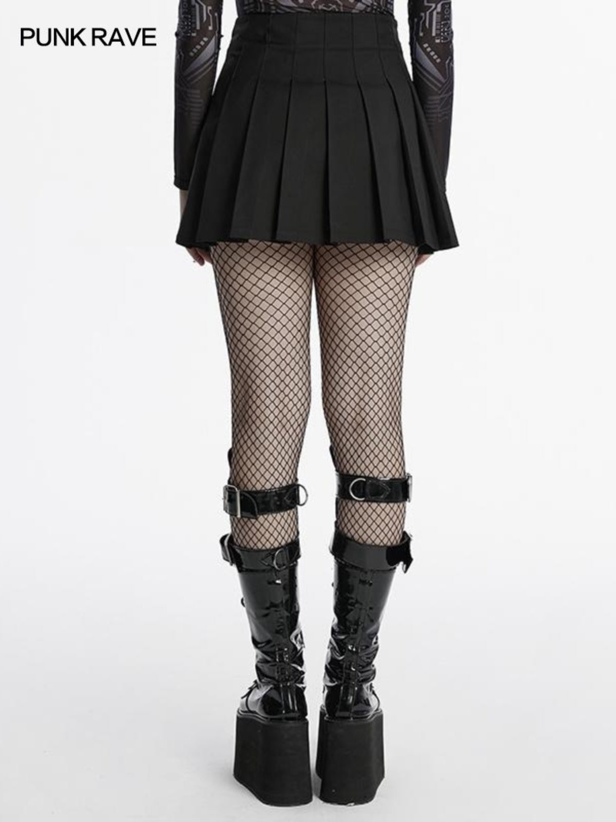 Punk buckle pleated A-line skirt
