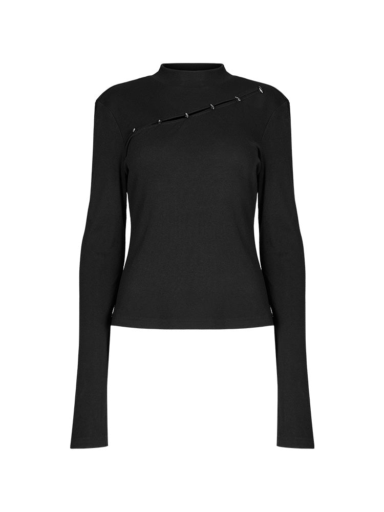 Cutout Slim Black Knit Tee