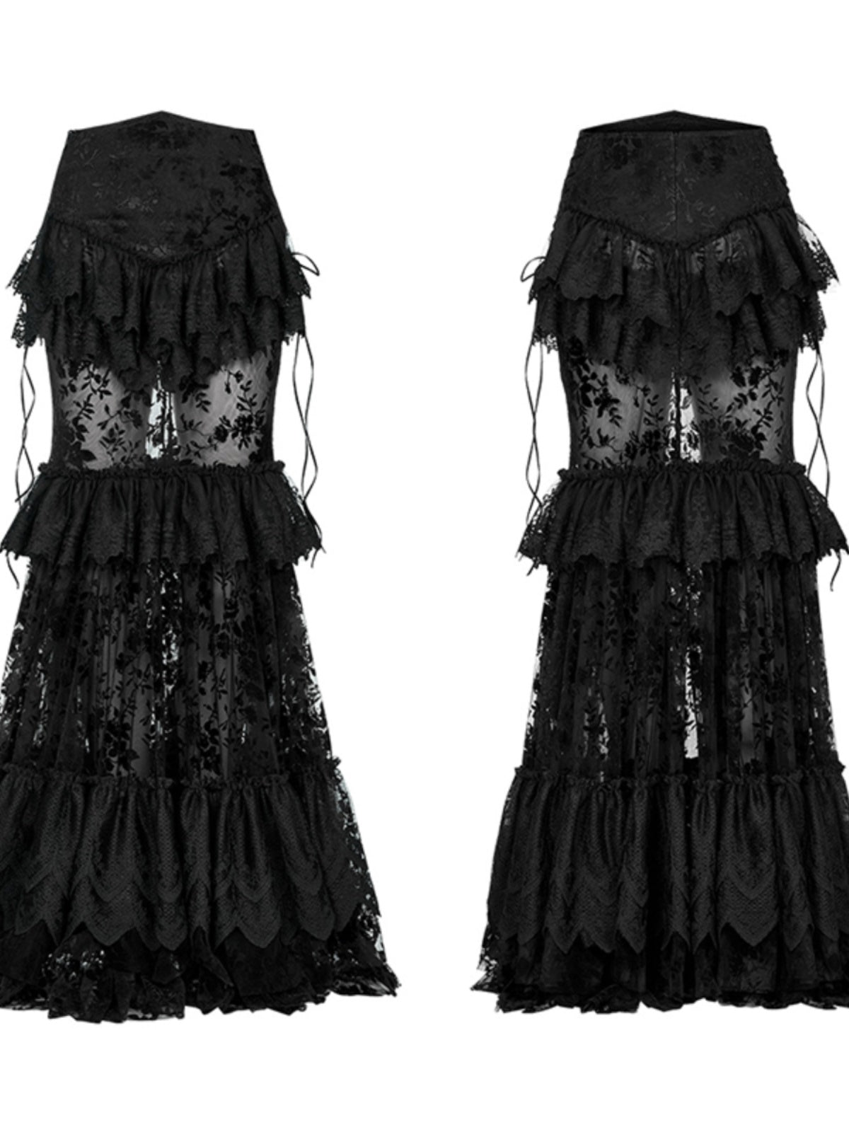 Punk Mesh Lace Midi Skirt