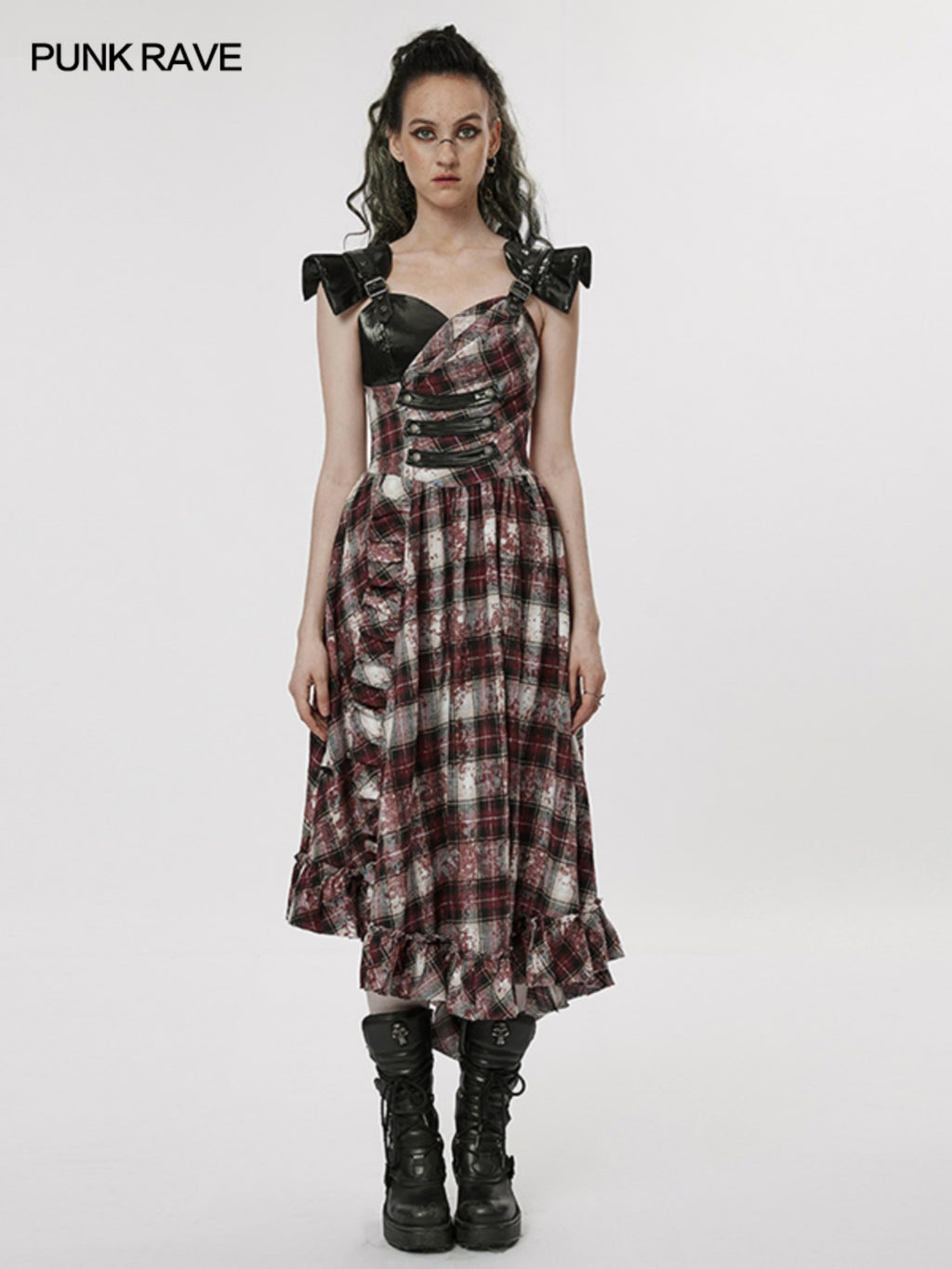 Red Plaid Retro Punk Maxi Dress