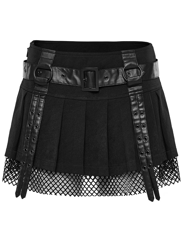 Mesh-panel pleated mini skirt
