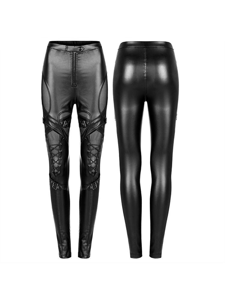 Goth Patchwork Leather Skinny Pants