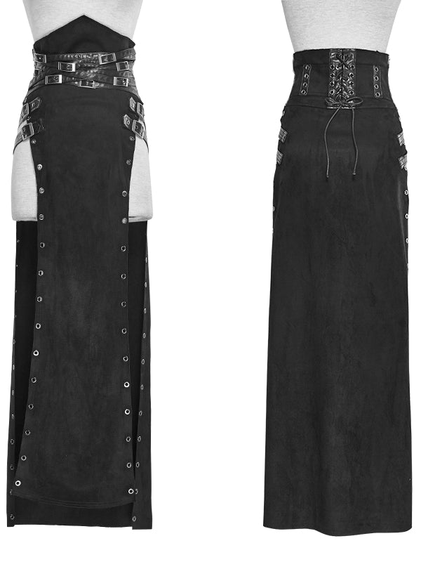Double-Split Faux Suede Skirt