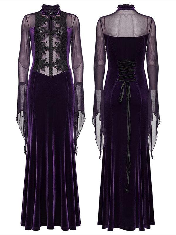 Velvet Mesh Lace Mermaid Dress
