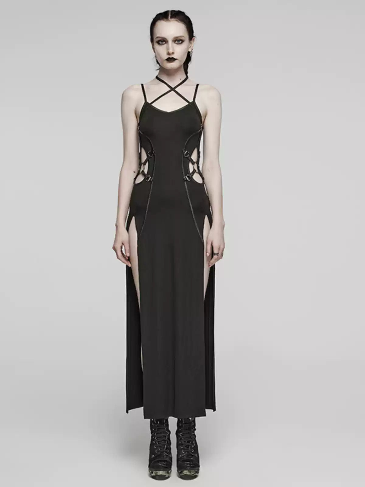 Punk Cutout Halter Slit Dress