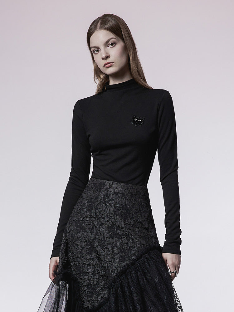 Black Mock-Neck Slim Tee