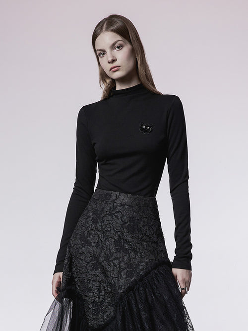 Black Mock-Neck Slim Tee