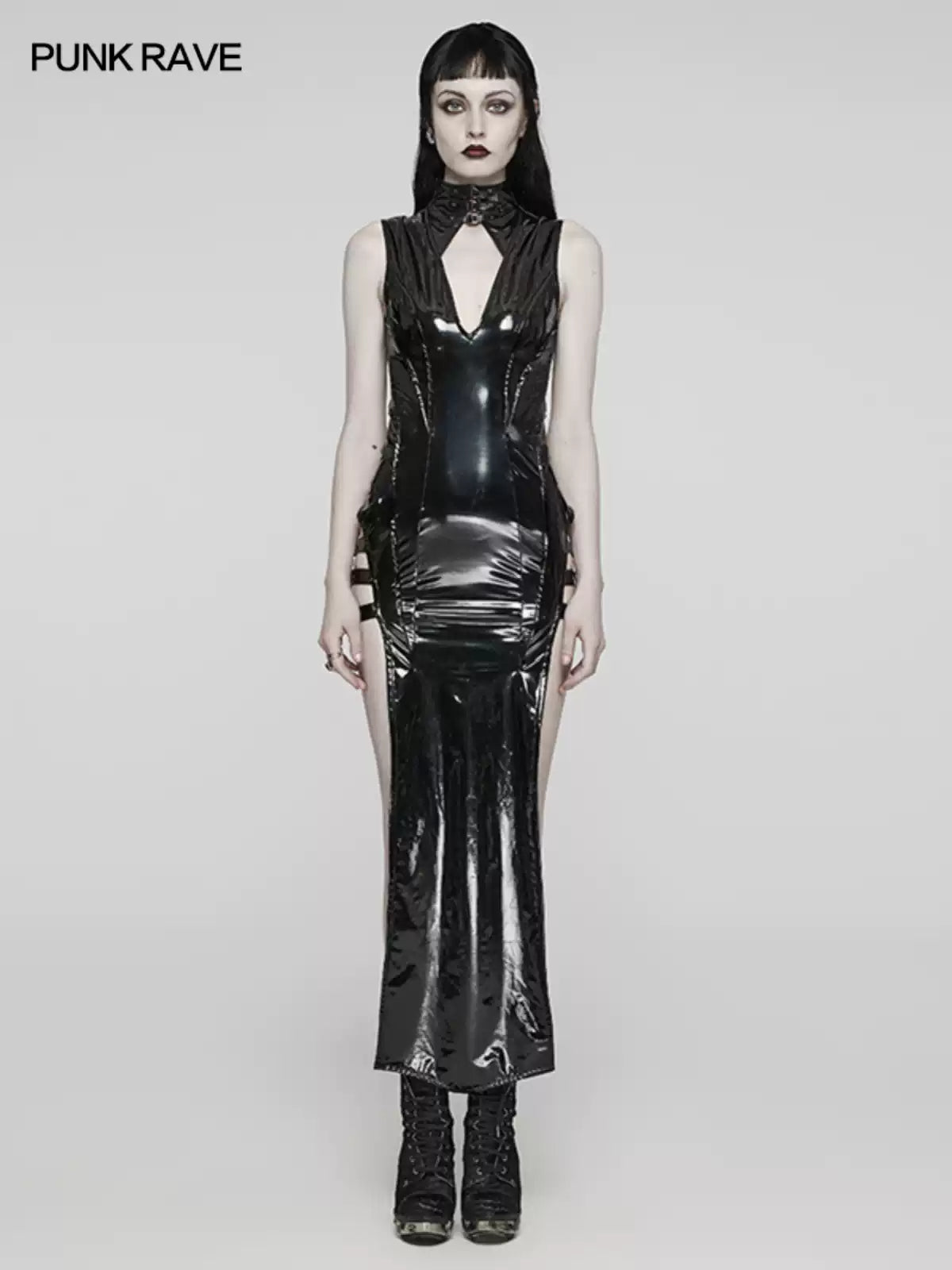 Punk PVC Sleeveless Split Dress