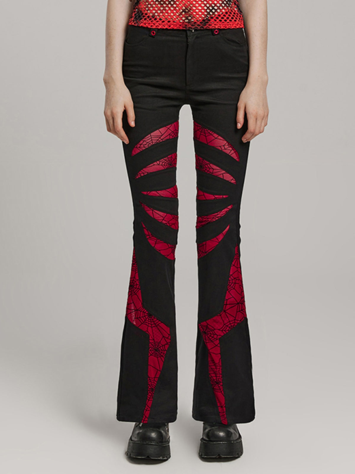 Goth Web Cutout Flared Pants