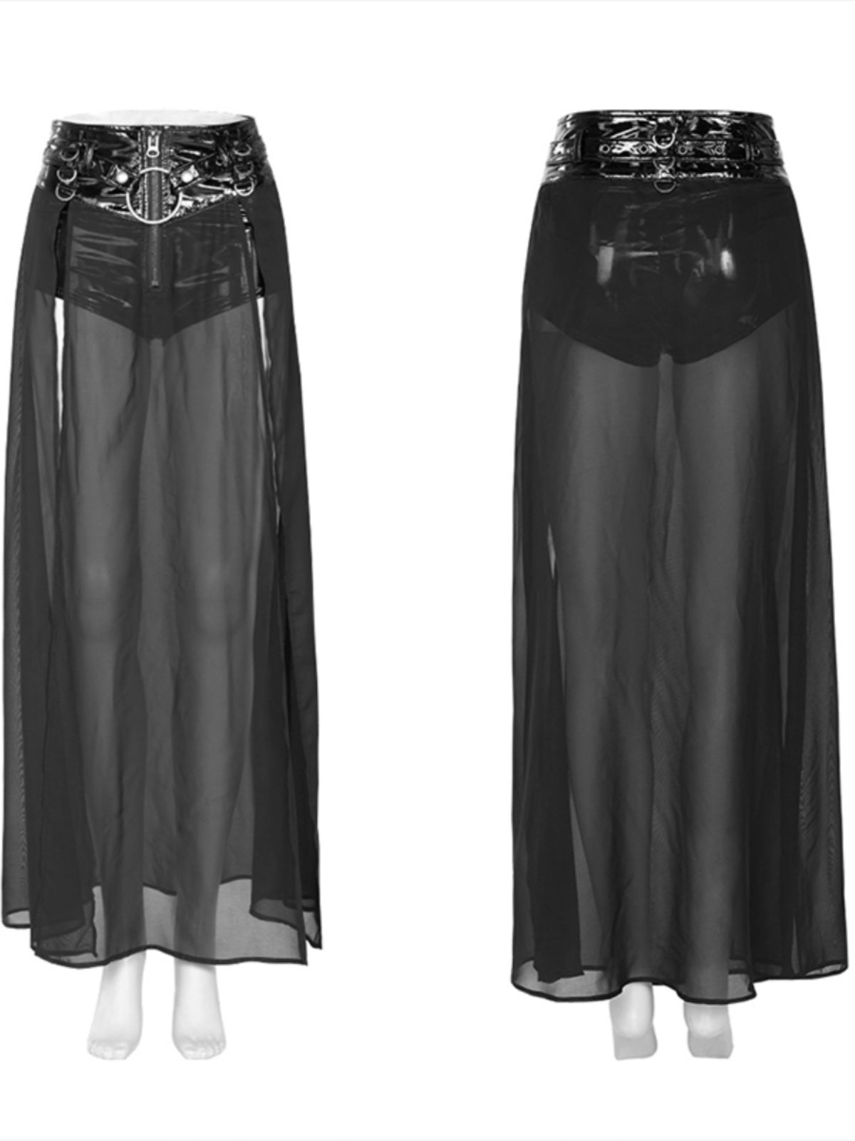 Punk Mesh Split Layered Skirt