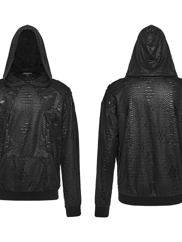 Punk Distressed Mesh Hoodie