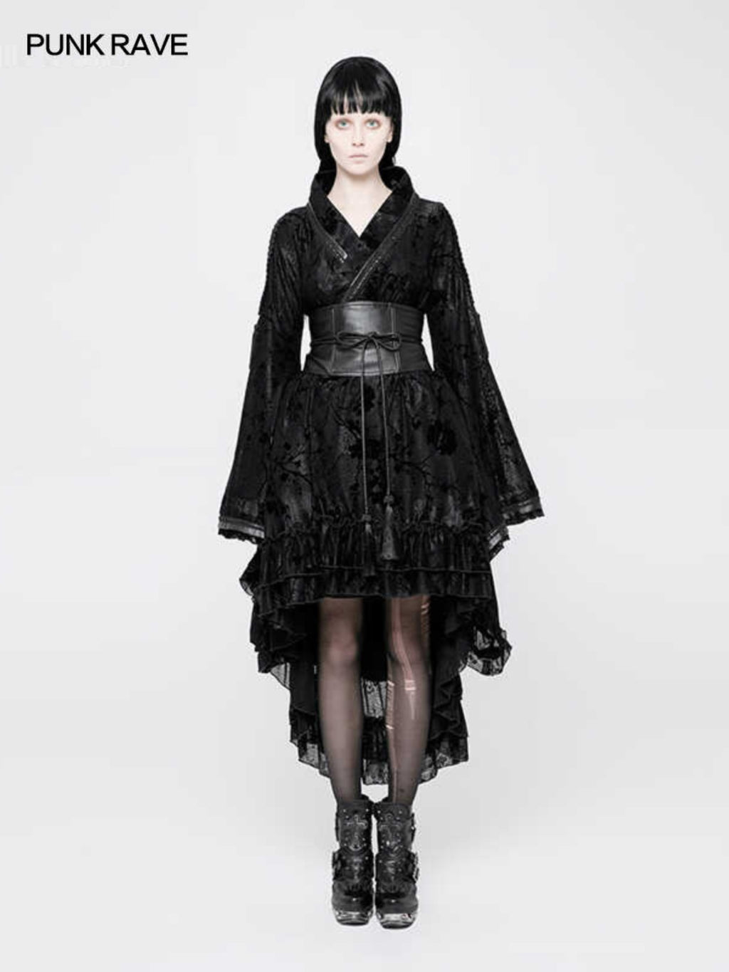 Floral Flocked Kimono-Style Dress