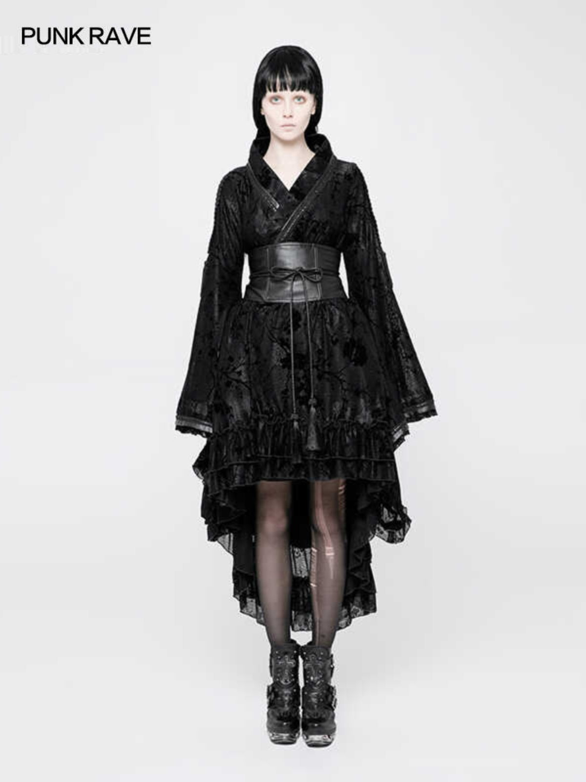 Floral Flocked Kimono-Style Dress