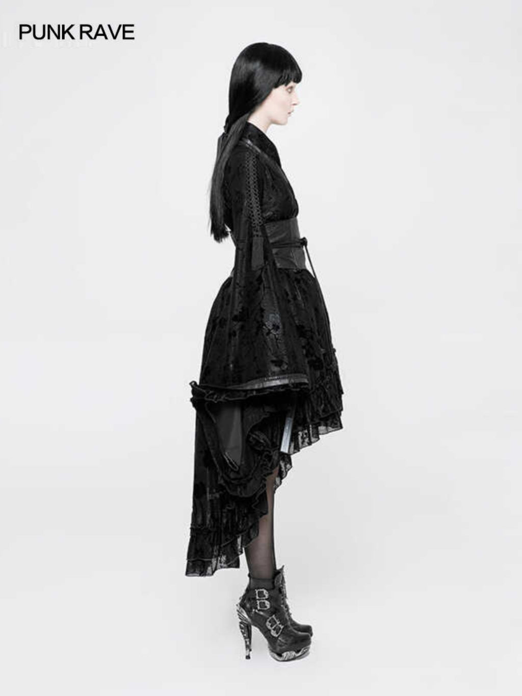 Floral Flocked Kimono-Style Dress