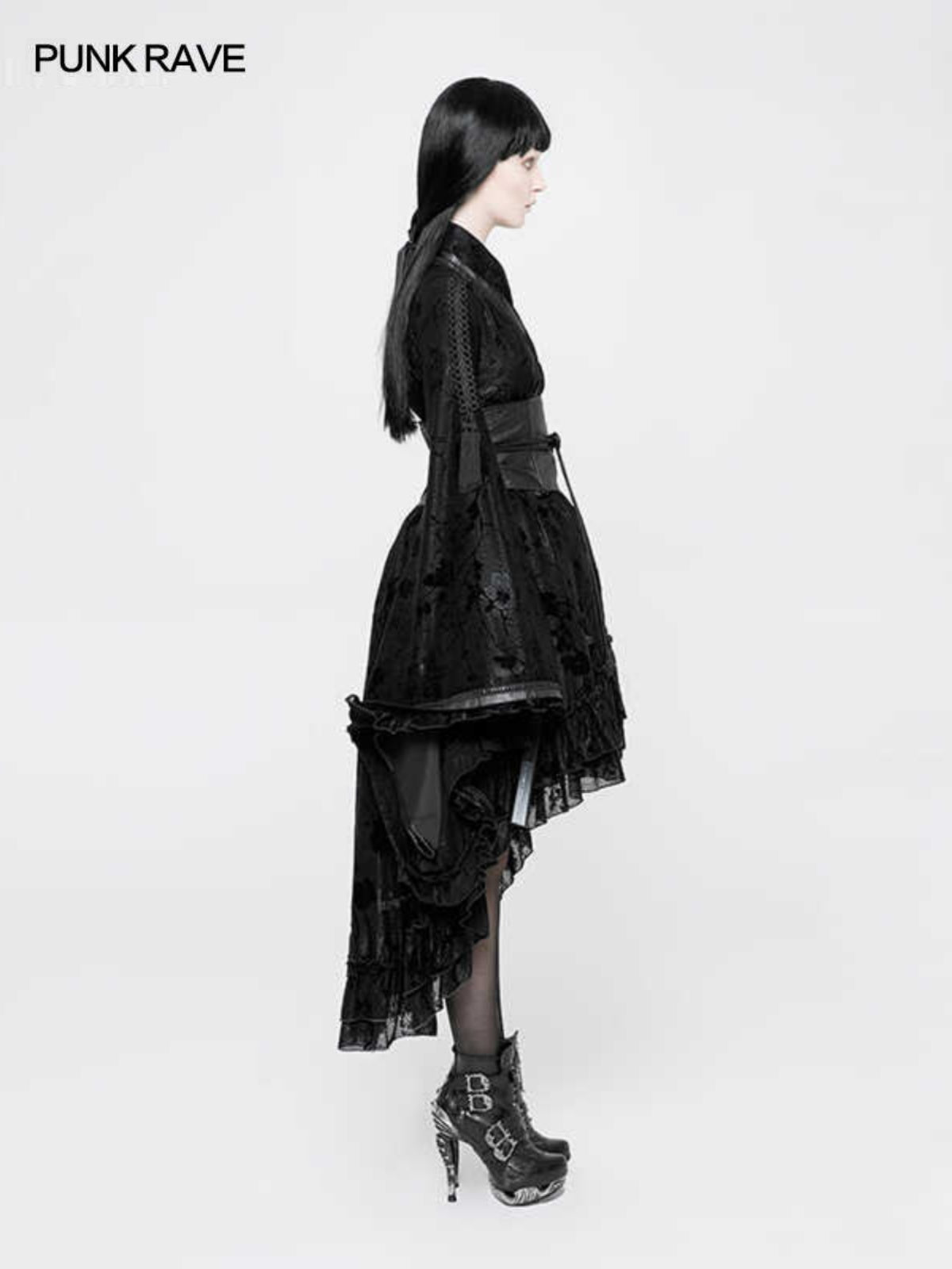 Floral Flocked Kimono-Style Dress