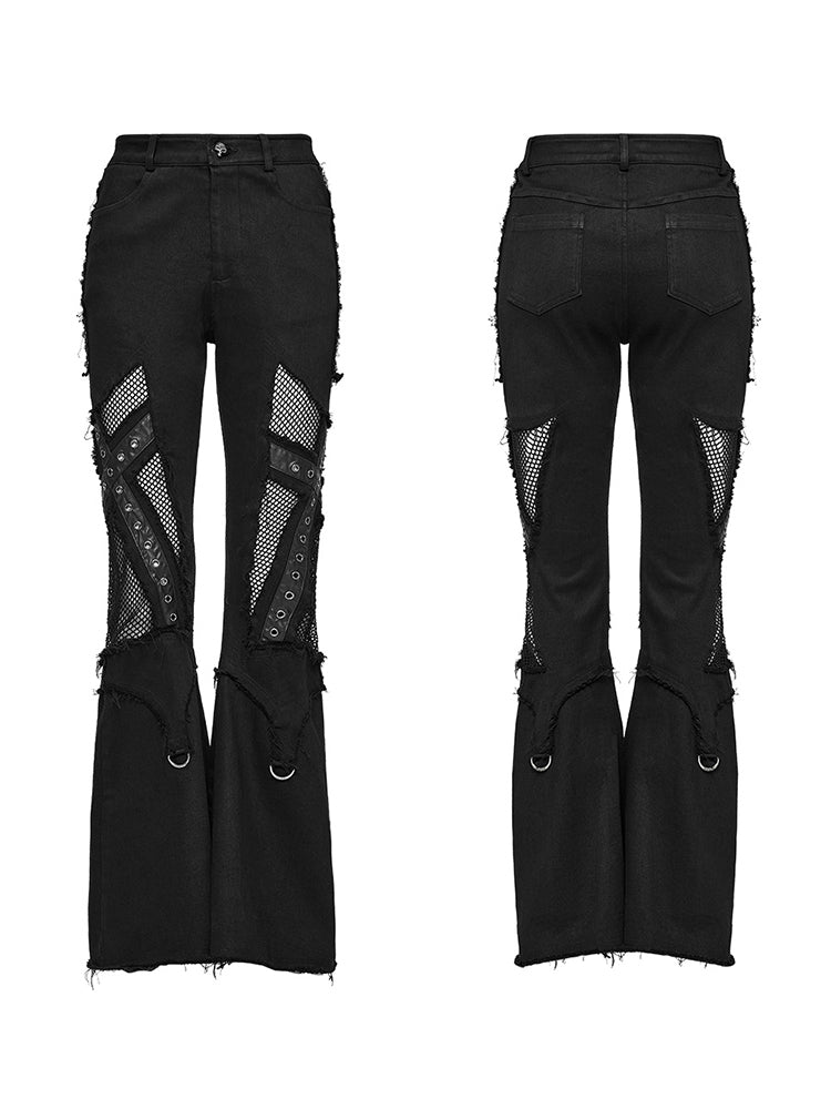 Punk Mesh Patchwork Flared Jeans