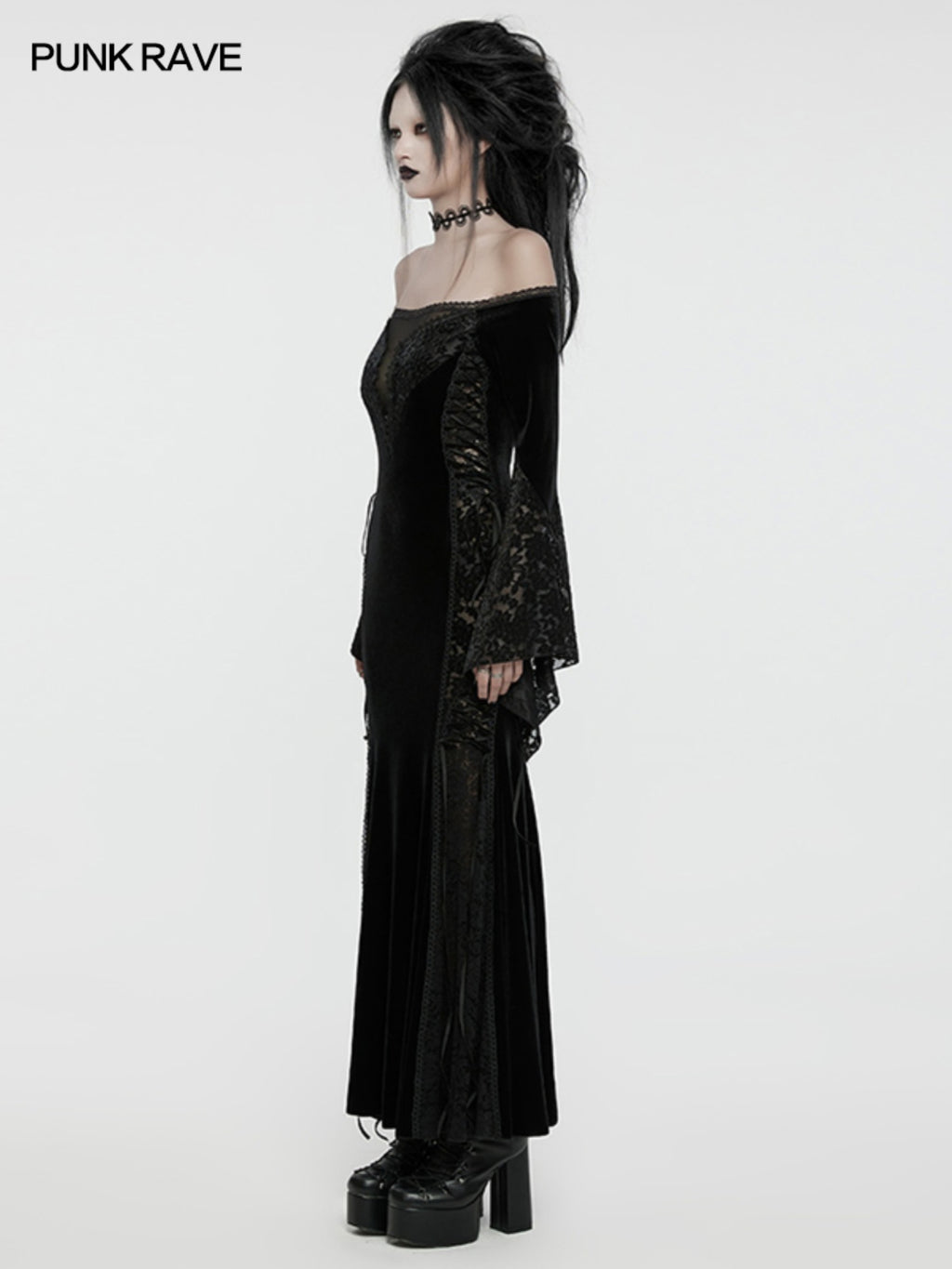 Halter Lace Split Black Dress