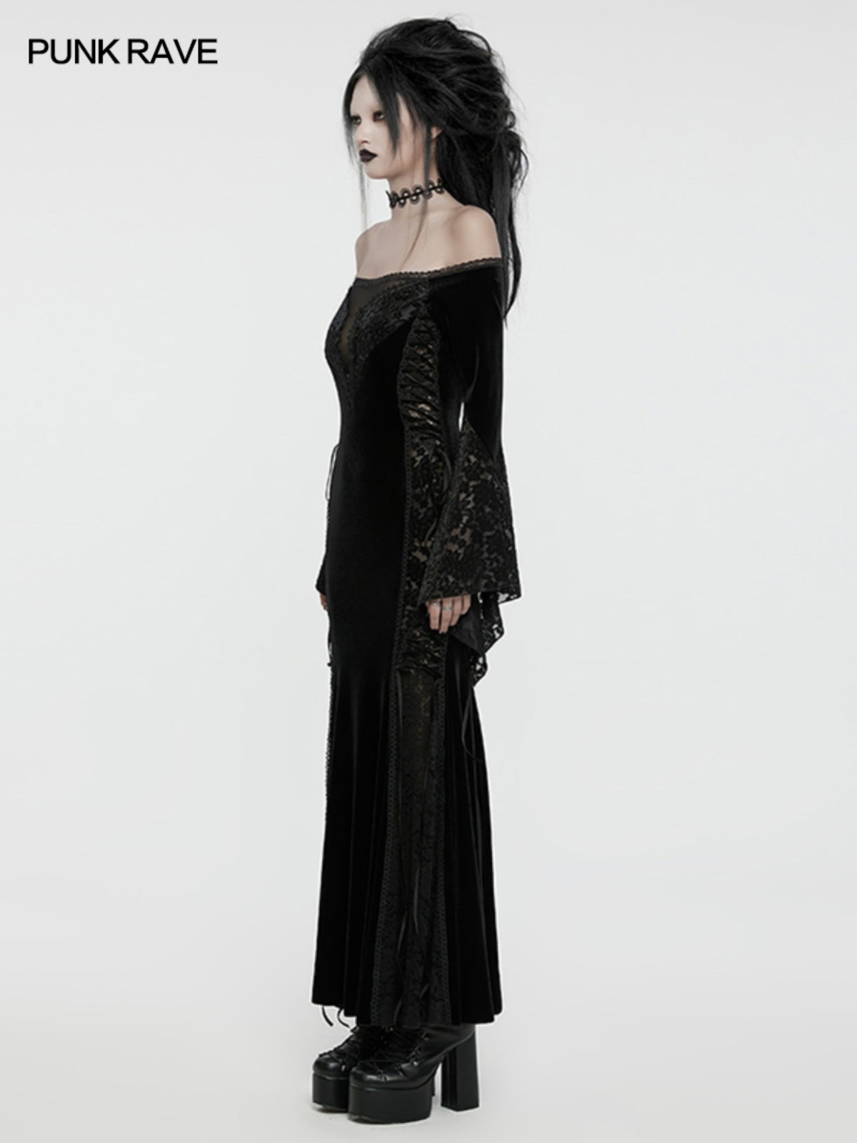 Halter Lace Split Black Dress