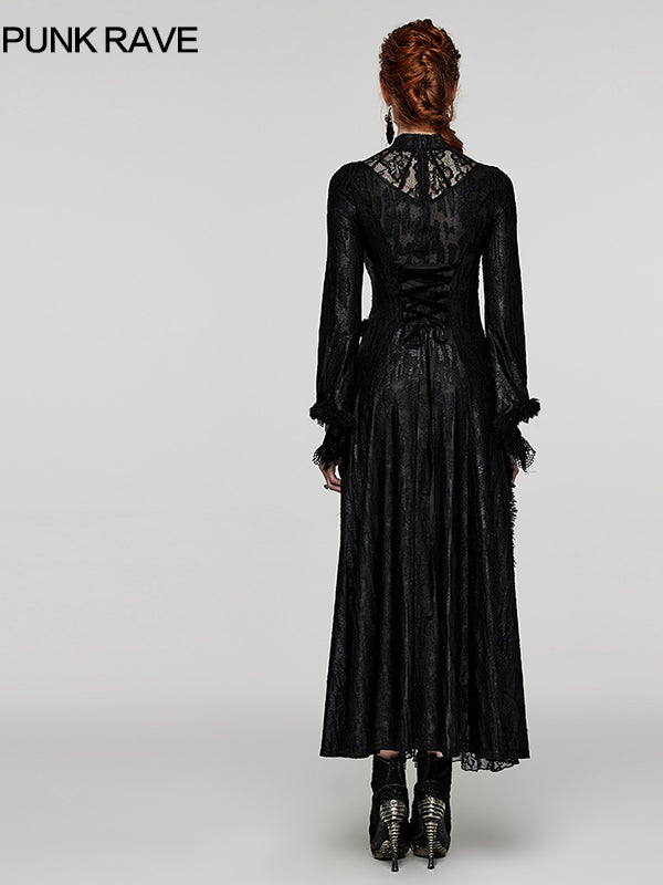 Lace Patchwork Long-Sleeve Maxi Dress