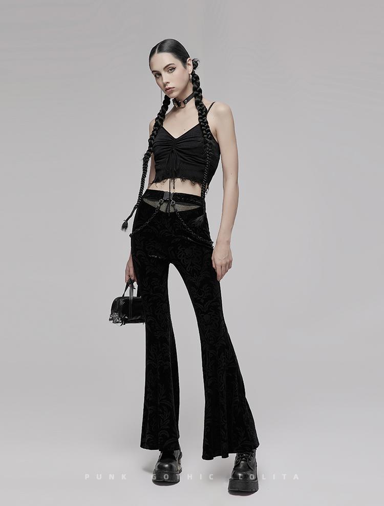 Black Velvet Flared Tech Pants