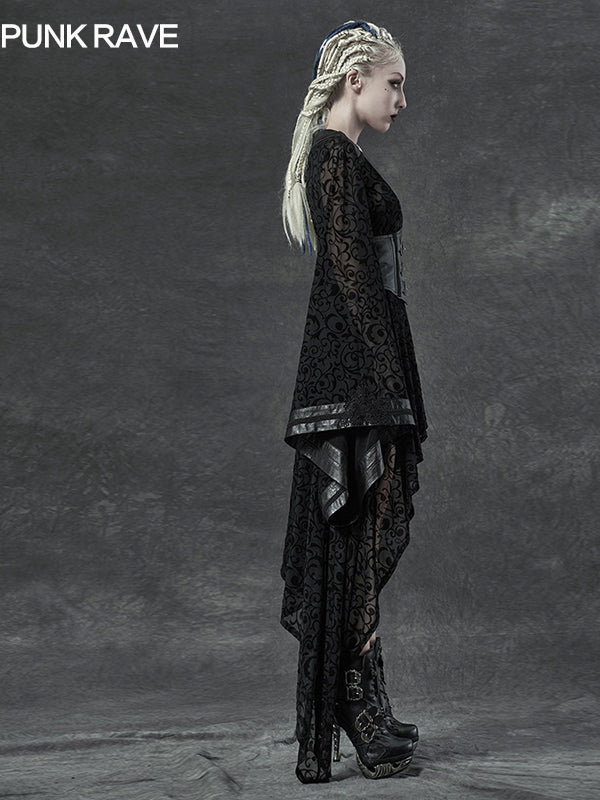 Punk V-Neck Black Midi Dress