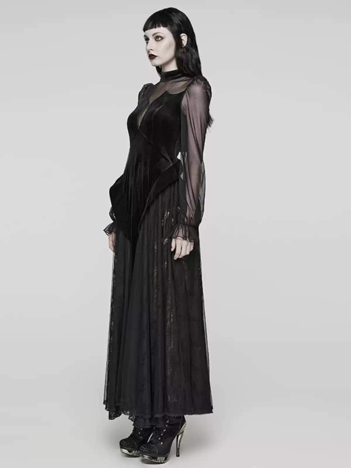Velvet Lace Black Evening Gown