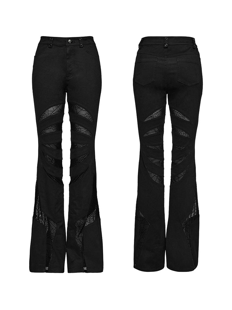 Goth Web Cutout Flared Pants