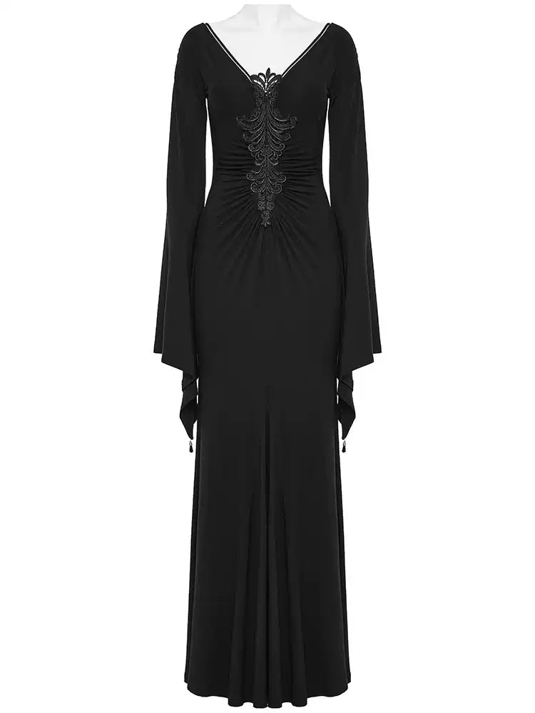 Gothic V-Neck Fitted Maxi Dress