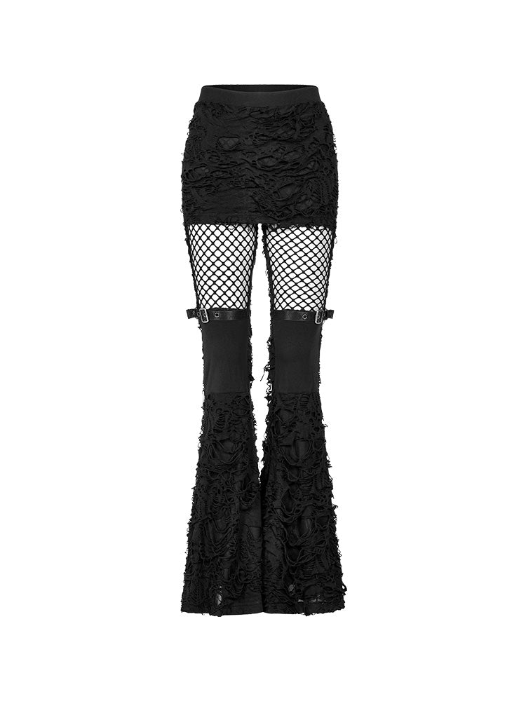 Punk Mesh Patchwork Flared Pants