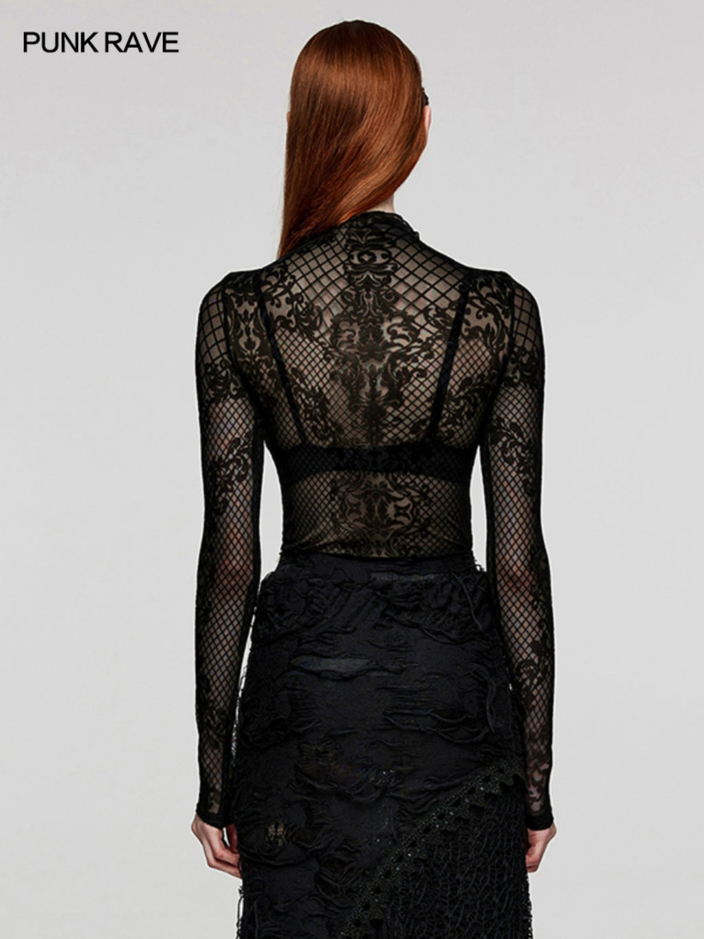 Goth Velvet Turtleneck Lace Top