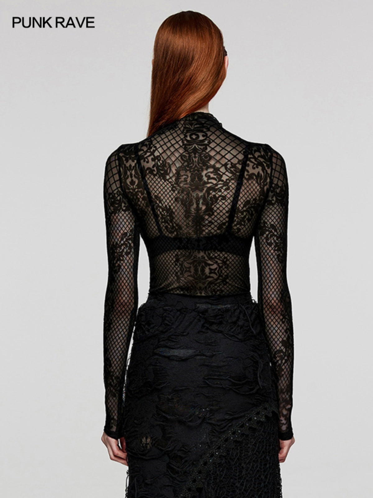 Goth Velvet Turtleneck Lace Top