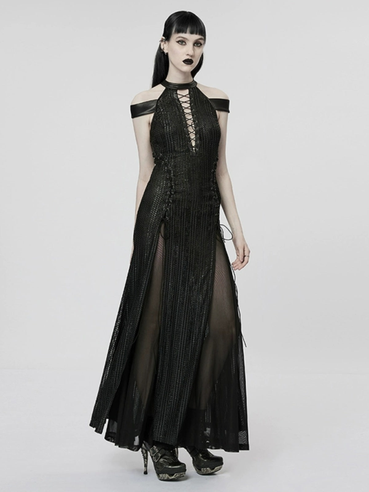Gothic Cutout V-Neck Maxi Dress