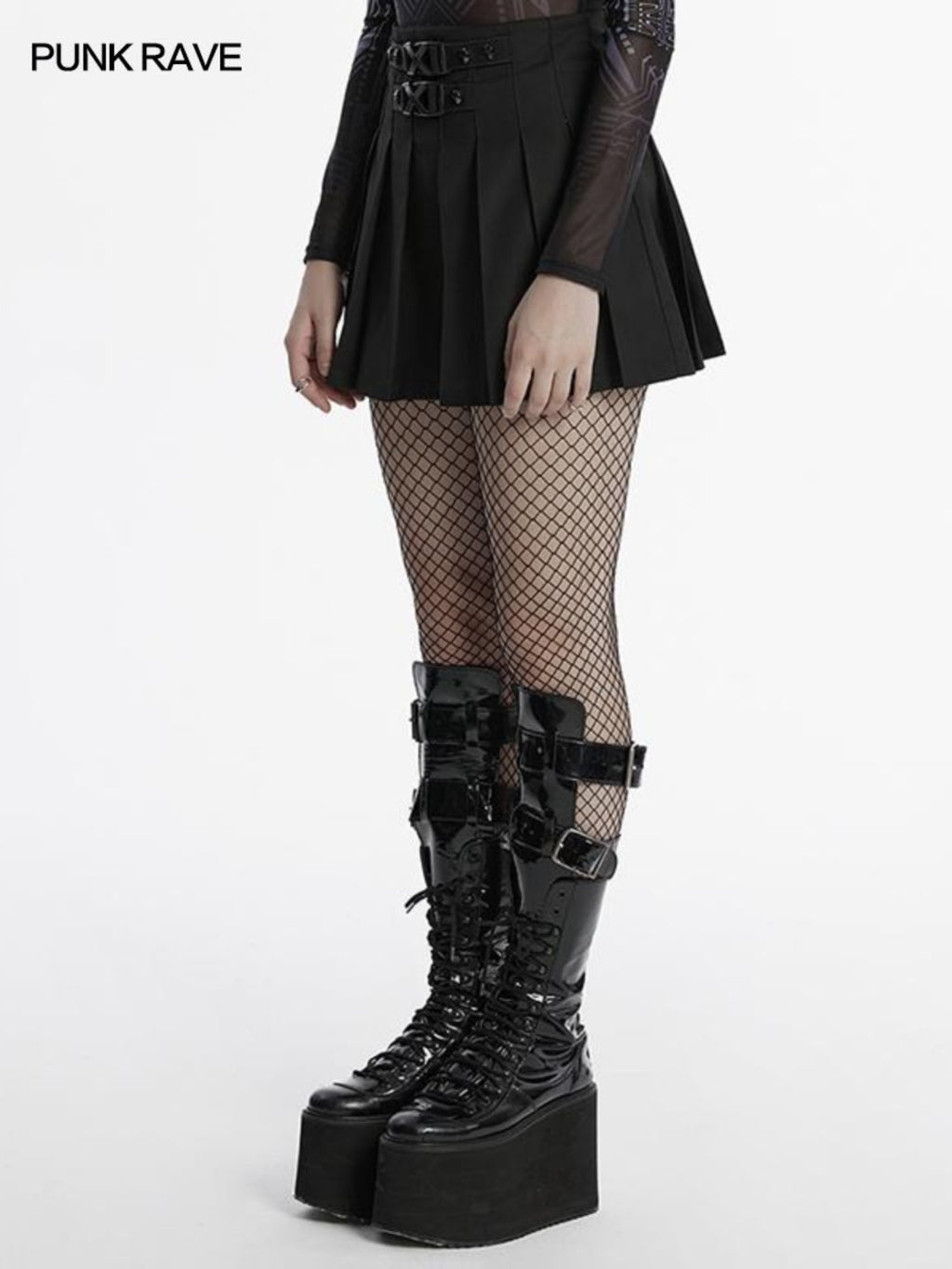 Punk buckle pleated A-line skirt