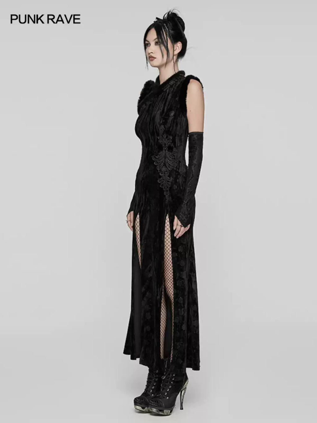 Gothic Velvet Qipao Maxi Dress
