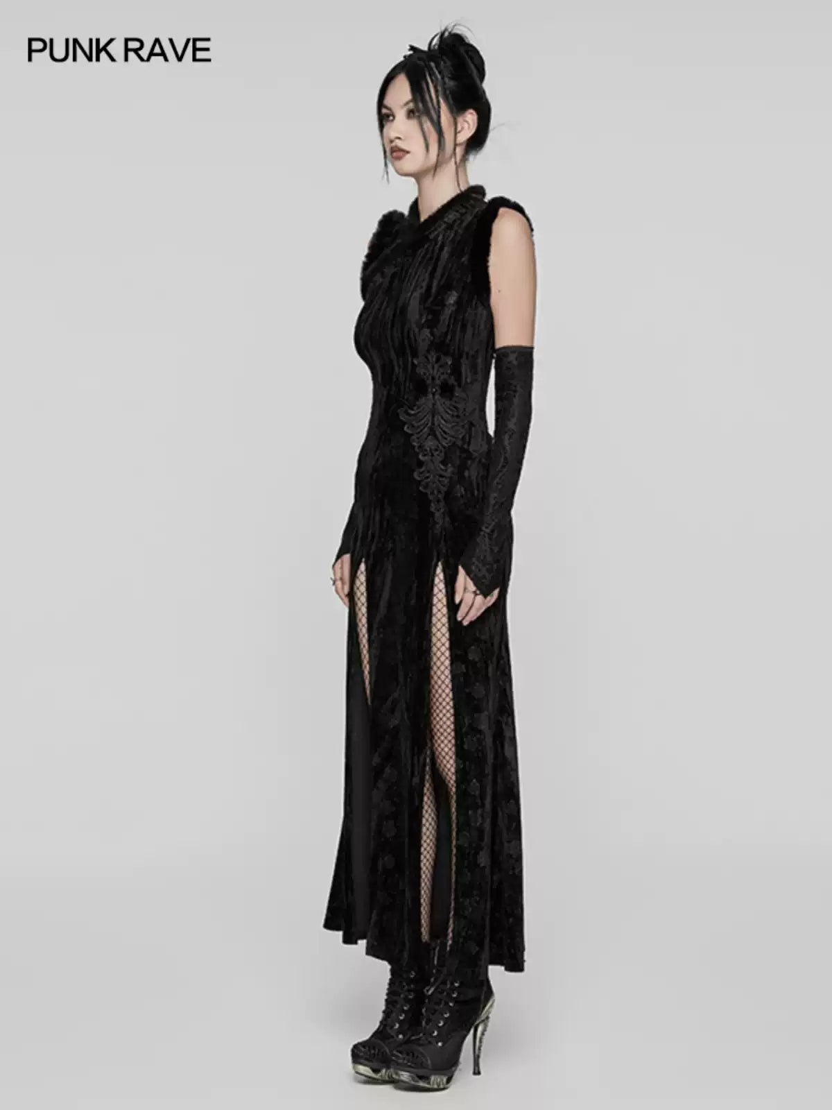 Gothic Velvet Qipao Maxi Dress